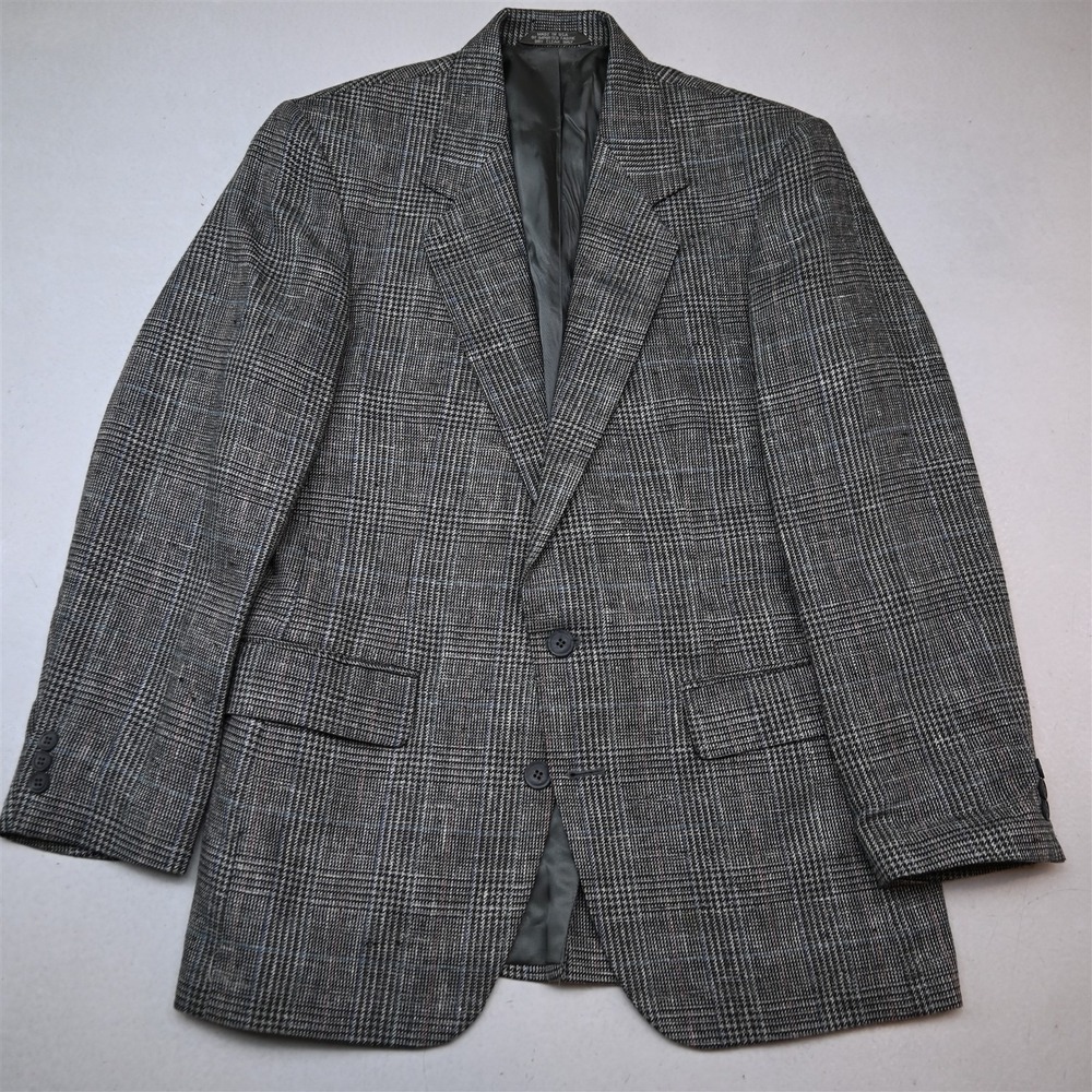 Vtg USA Made 40R Gray Glenn Check Slub Tweed Mens Blazer Suit Jacket Sport Coat